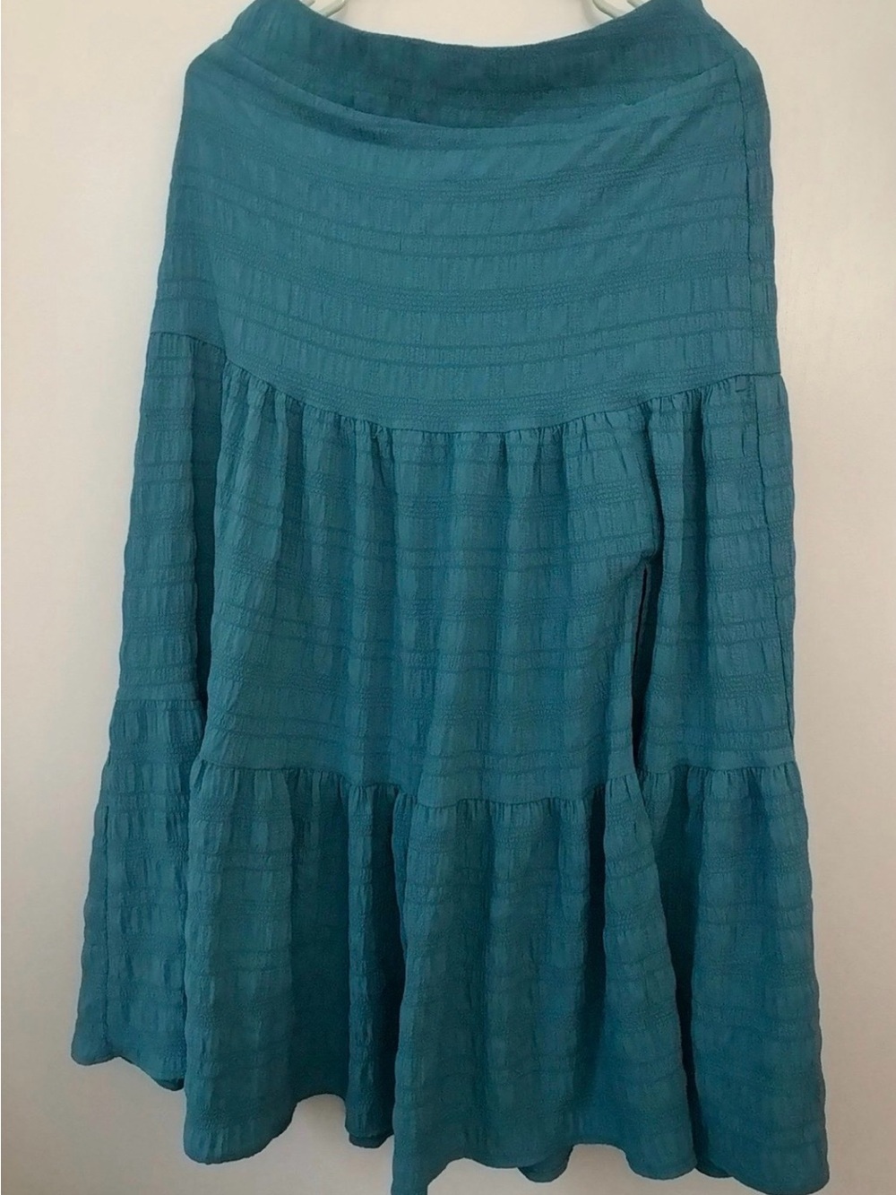 Forever 21 Teal Turquoise Tiered Slit Size Large Flowy Maxi Skirt